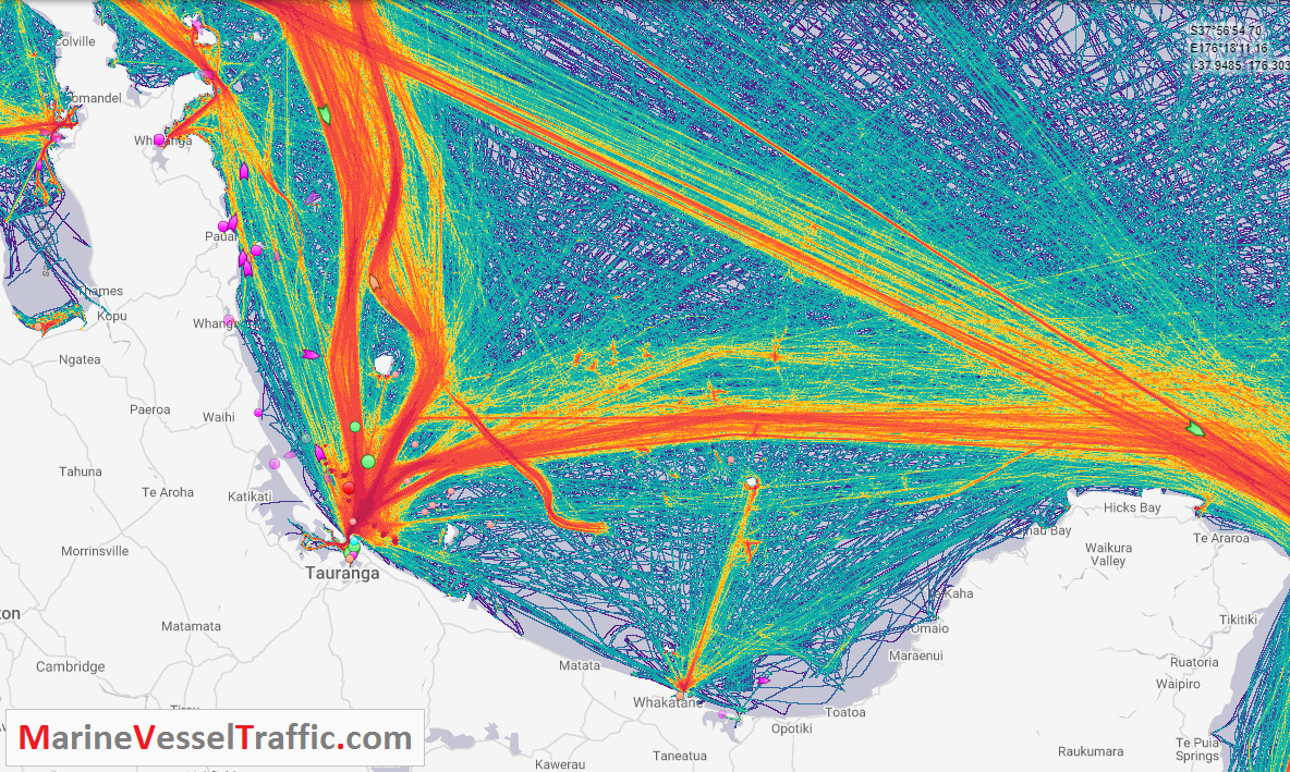 Live Marine Traffic, Density Map and Current Position of ships in BAY OF PLENTY